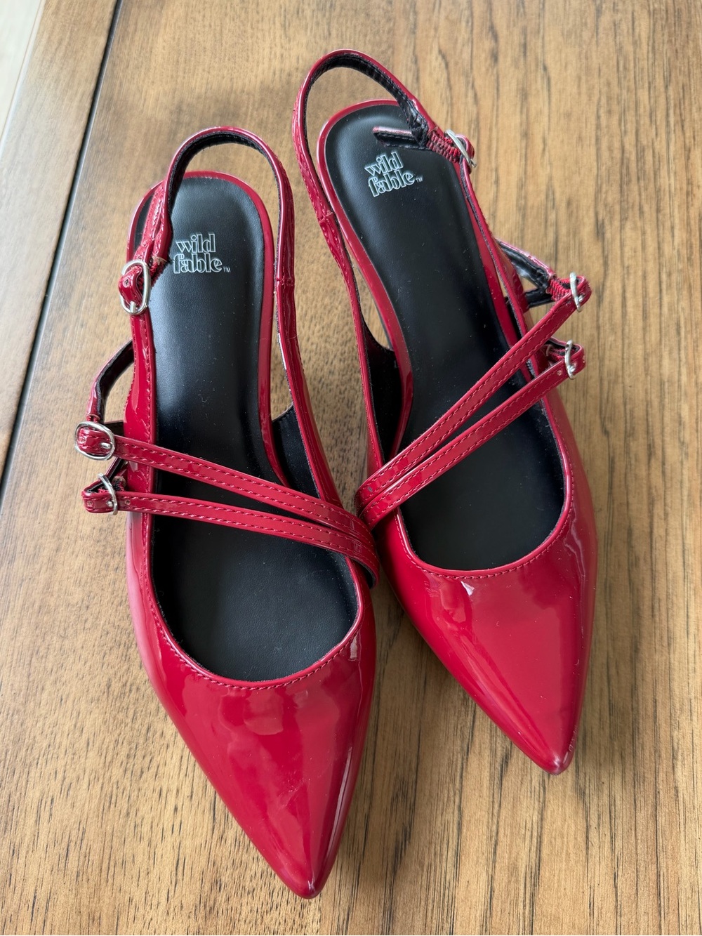 wild fable Red Patent Pointed Slingback Kitten Heels